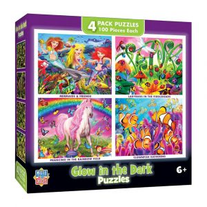 Masterpieces Glow in the Dark 100-Piece Jigsaw Puzzles 4-Pack V1, Ideal for Fun & Educational Activity, Purple