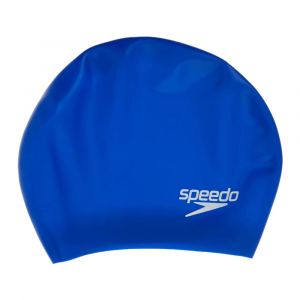 Speedo Adult Solid Silicone Cap, Lightweight & Durable, Fits Swimmers with Longer Hair, Blue