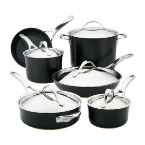 Anolon Nouvelle Copper Hard Anodized 11-Piece Nonstick Pots and Pans Cookware Set, Onyx