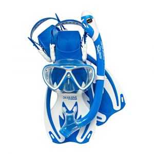Cressi Youth Rocks Pro Dry Snorkeling Set, Mask, Dry Snorkel & Carry Bag, Small/Medium, Blue/White