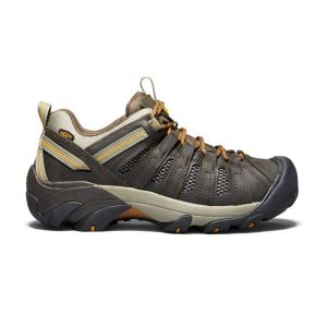 Keen Men's Voyageur Shoes for Hiking, Original Fit, Contoured Heel Lock, Foam Midsole, Leather, Black Olive/Inca Gold, 10