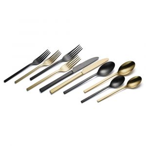 Oneida Allay Mixed 40-Pc Everyday Flatware Set, Service For 8, Stainless Steel, Black & Gold Finish