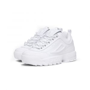 Fila Women's Disruptor 2 Premium Casual Shoes, Premium Leather, EVA Midsole & Molded Rubber Outsole, Triple White, 10