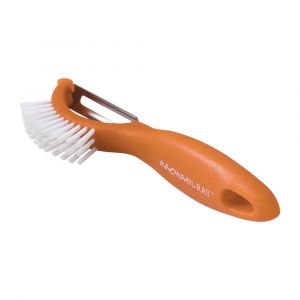Rachael Ray Kitchen Gadgets Vegetable Fruit Peeler with Brush, 3-In-1 Handheld Tool, Orange