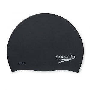 Speedo Adult Solid Silicone Cap, Chlorine Resistant Swimwear, Stretchable, Durable and Latex Free, Black