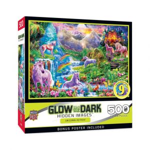 MasterPieces Hidden Images - Unicorns Retreat 500-Piece Glow In The Dark Jigsaw Puzzle, Bonus Poster