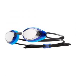 TYR Adult Blackhawk Mirrored Racing Goggles, Competition and Training, UVA/UVB Protection, LGBHM, Silver/Blue