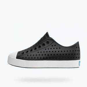 Native Unisex Jefferson Slip-On Sneakers, Rubber Rand and Toe & Odor Resistant EVA Construction, Jiffy Black/Shell White