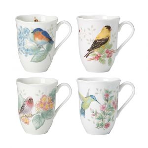 Lenox Butterfly Meadow Flutter 4-Piece Mug Set, White Porcelain, Microwave & Dishwasher Safe