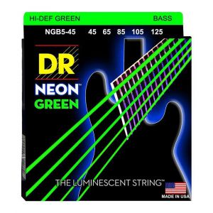 DR Strings HI-DEF NEON™ Green Bass Guitar Strings, K3™ Technology, Medium 5-String, 45-125, NGB5-45