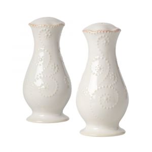 Lenox French Perle Stoneware White Salt & Pepper Shaker Set, Microwave and Dishwasher Safe