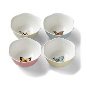 Lenox Butterfly Meadow 4-Piece Dessert Bowl Set, White Porcelain, Microwave and Dishwasher Safe