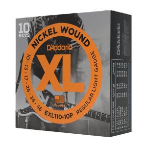 D'Addario EXL110 Regular Light XL Nickel Wound Electric Guitar Strings (6-String Set, 10 - 46), 10-Pack