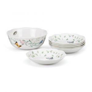 Lenox Butterfly Meadow 7-Piece Bowl Set, White Porcelain with Floral Design, Oven & Dishwasher Safe