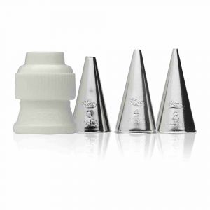 Ateco 4-Piece Writing Tube Set, Stainless Steel Tips & Plastic Coupler, For Cake Decoration, 380