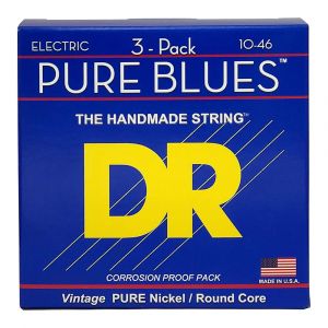 DR Strings PURE BLUES™ Brown Electric Guiter Strings, Handmade, Medium, 10-46, 3-Pack, PHR-10
