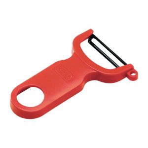 Kuhn Rikon 4-Inch Original Swiss Peeler, Ultra-Sharp Carbon Steel Blade, Red
