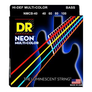DR Strings HI-DEF NEON™ Multi-Color Bass Guitar Strings, K3™ Coating, Light 4-String 40-100, NMCB-40