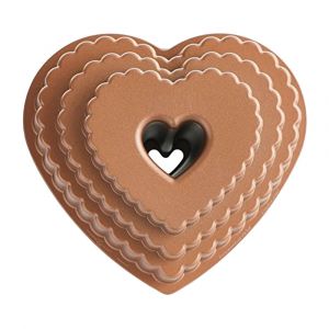 Nordic Ware Tiered Heart Bundt, Decorative Heart Shaped Specialty Baking Pan, Bronze Finish