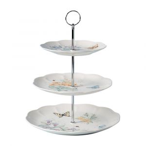 Lenox Butterfly Meadow White Porcelain 3-Tiered Server, Countertop Organizer, Microwave & Dishwasher Safe