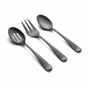 Cambridge Rhiannon Black Satin 3-Piece Serve Set, Stainless Steel, Dishwasher-safe