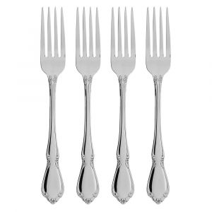 Oneida Chateau Fine Flatware Dinner Forks, Set Of 4, Stainless Steel, Mirror Finish, Dishwasher Safe