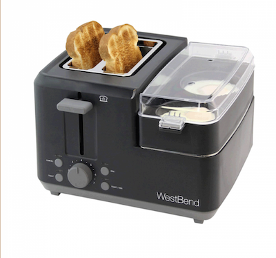  West Bend 78500 2-Slice Toaster Breakfast Station with Warming Tray & Egg Cooker, Black